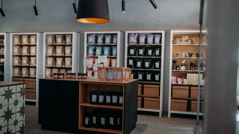 tea shop with products on shelfs