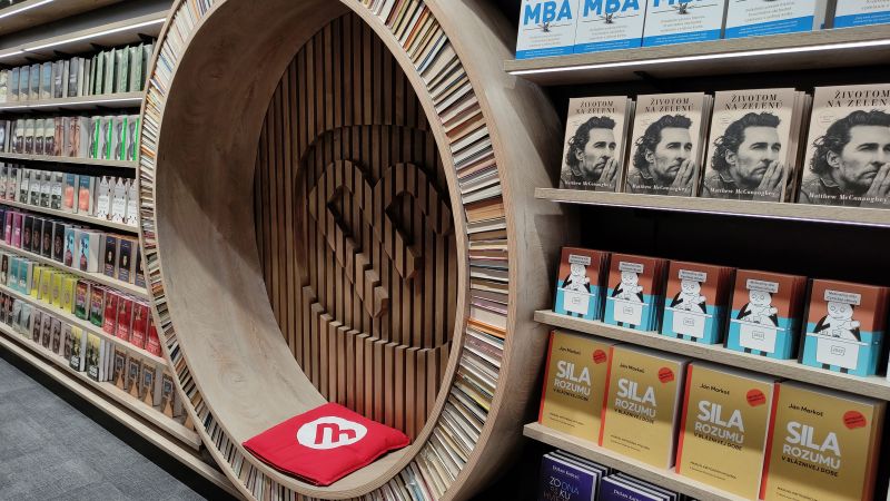 book store with a round sitting area